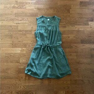 Gap Shirt Dress Sleeveless Button Front Henley Tie Mini Short Army Green Olive S